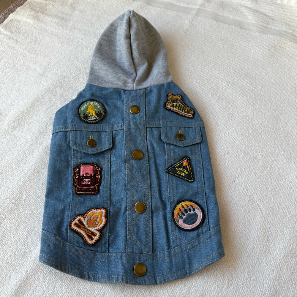 Top Paw Blue Denim Dog Jacket with Hoodie